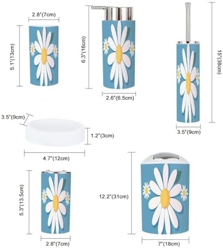 Boho White Daisy Bathroom Accessory Set 6 Piece