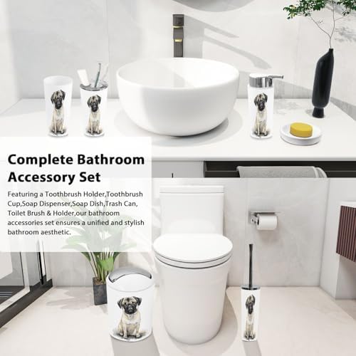 Boho Bathroom Accessory Set 6 Piece with Pug Design