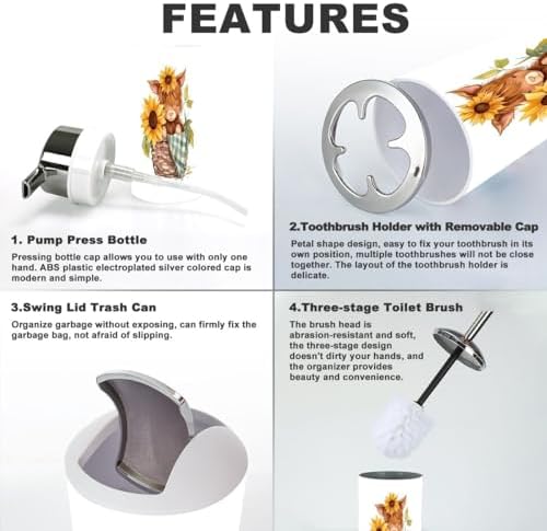 6-Piece Bathroom Accessories Set with Baby Highland Cow Design