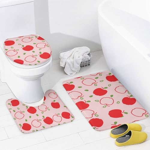 Kuizee 4-Piece Shower Curtain Set with Non-Slip Rugs - Apple Fruit Pink