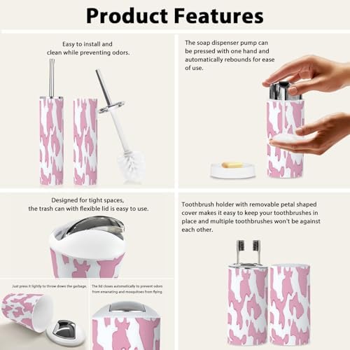 Boho Pink Cow Bathroom Accessory Set 6 Piece 1