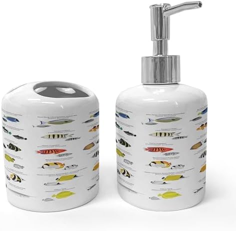 Ambesonne Ocean Fish Soap Dispenser Toothbrush Holder Set 1