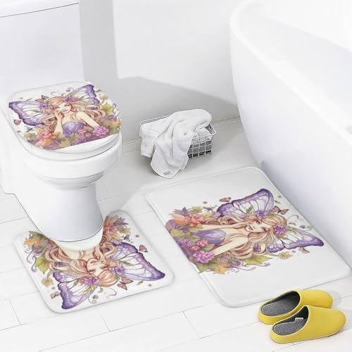 Kuizee 4-Piece Shower Curtain Set with Rugs 1