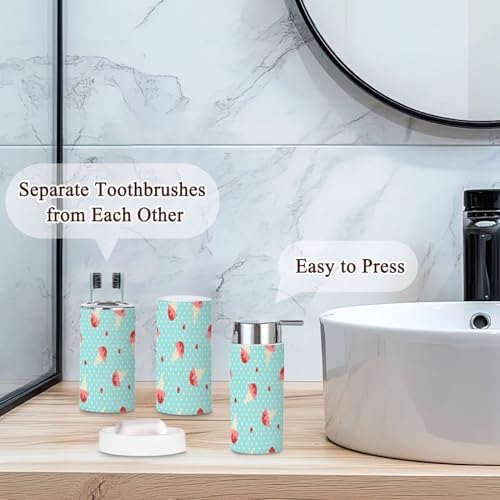 6 Pcs Ice Cream Polka Dots Bathroom Accessories Set