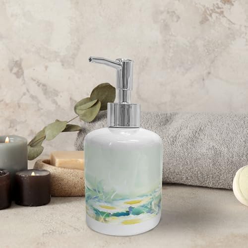 Ambesonne Flower Soap Toothbrush Holder Set Ceramic Pale Blue White