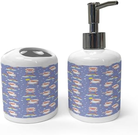 Ambesonne Funny Lamb Soap Toothbrush Holder Set 2 Pcs