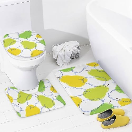 Kuizee 4-Piece Shower Curtain Set with Non-Slip Rugs Pear Fruits Texture