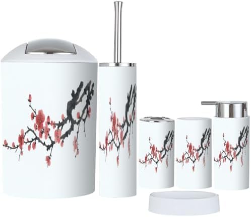 Boho Plum Blossom Bathroom Accessory Set 6 Piece