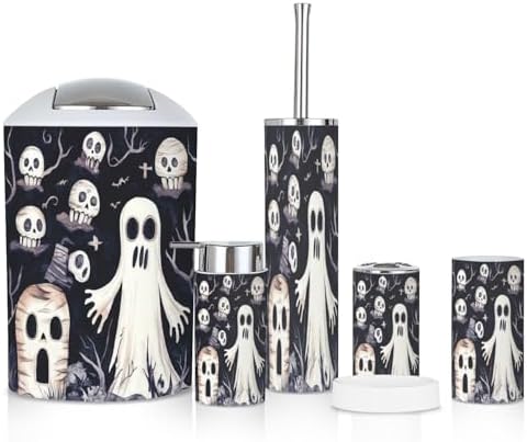 6 Piece Bathroom Accessories Set with Cute Ghosts Design
