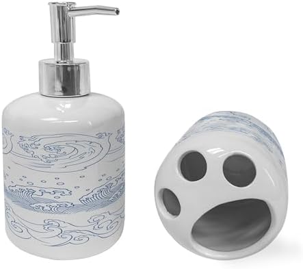 Ambesonne Nautical Soap Toothbrush Holder Set Blue White Monochrome Design