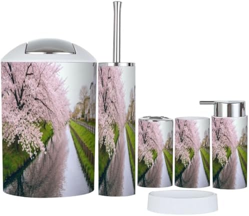 Boho Cherry Blossom Bathroom Accessory Set 6 Piece
