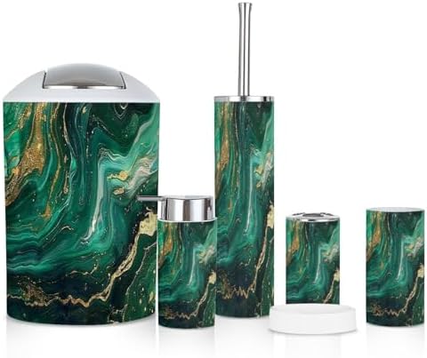 6 Piece Green Marble Bathroom Accessories Set