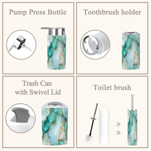 6 Piece Marble Blue Bathroom Accessories Set