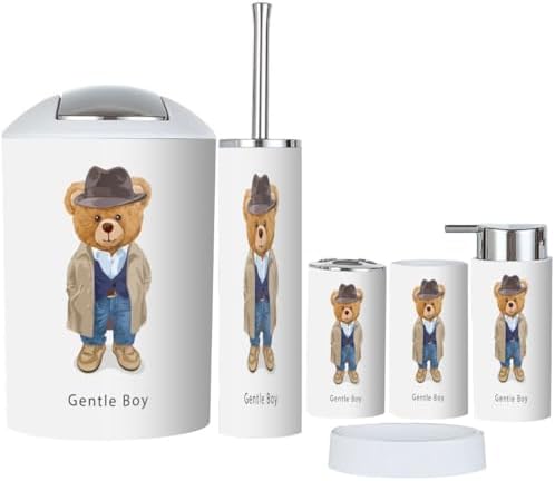 Gentle Boy Slogan Cute Bear Bathroom Accessories Set 6 Pcs