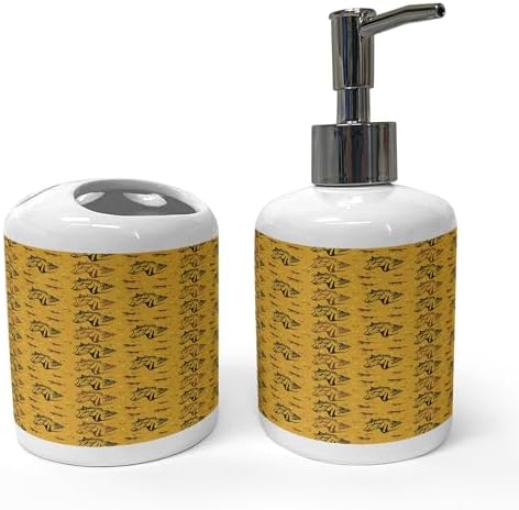 Ambesonne Ceramic Soap Toothbrush Holder Set 2 Pcs Earth Yellow Black and Umber