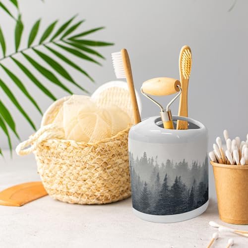 Ambesonne Dark Slate Blue Bathroom Set with Pine Trees Scene