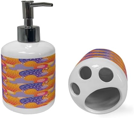 Ambesonne Abstract Soap Dispenser Toothbrush Holder Set