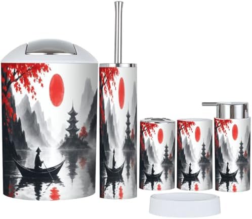 Boho Japanese Style Bathroom Accessory Set of 6