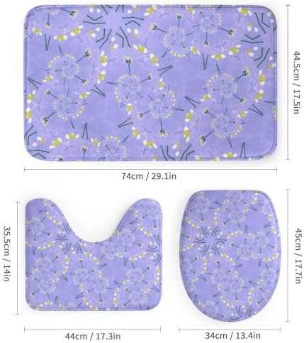Kuizee 4-Piece Shower Curtain Set with Rugs Light Purple Dandelions 1
