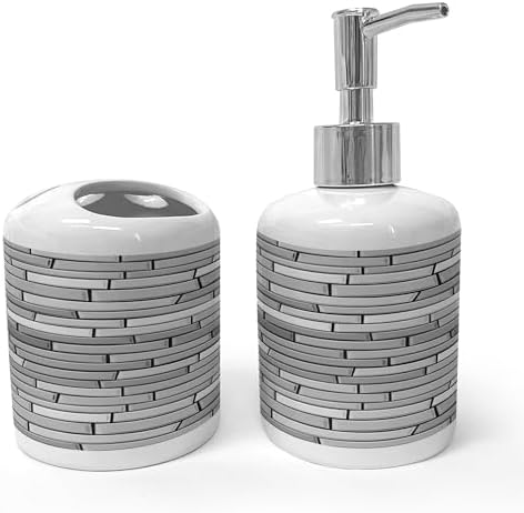 Ambesonne Grey Ceramic Soap Toothbrush Holder Set 1