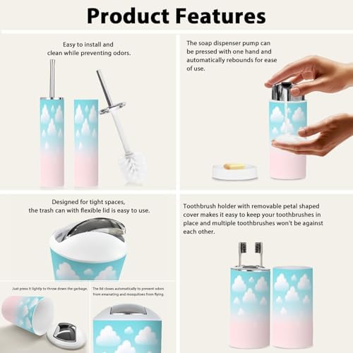Boho Cloud Trash Can Toothbrush Holder Set