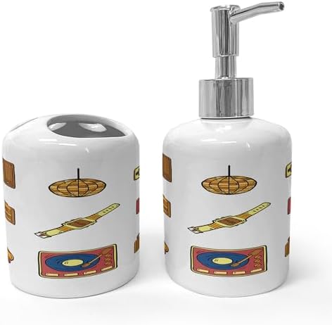 Ambesonne 90s Nostalgic Soap Toothbrush Holder Set