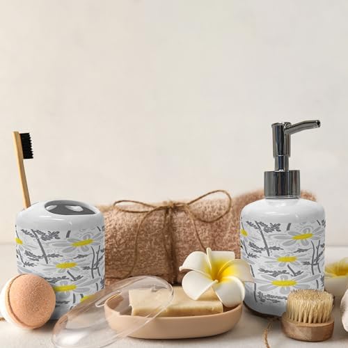 Ambesonne Grey Soap Dispenser Toothbrush Holder Set 2 Pcs