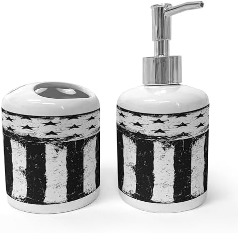 Ambesonne USA Soap Dispenser Toothbrush Holder Set