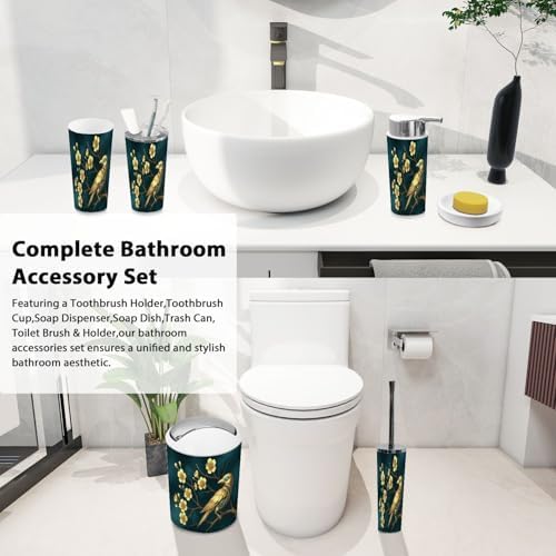 Boho Golden Bird Bathroom Accessory Set 6 Piece
