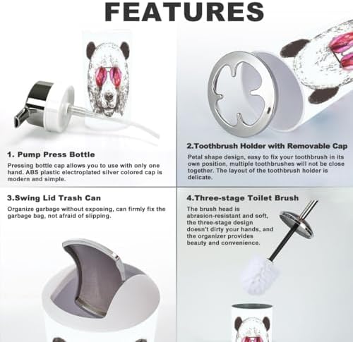 6-Piece Bathroom Accessories Set with Giant Panda Sunglasses Design