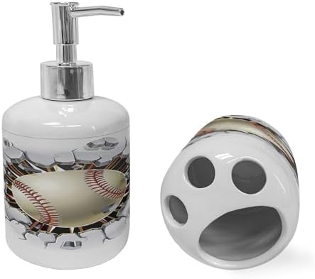 Ambesonne 2Pc Ceramic Soap Dispenser Toothbrush Holder Set Ivory Pale Grey Orange