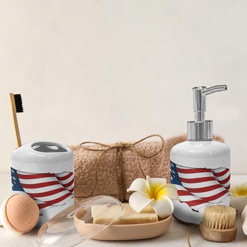 Ambesonne World Map Soap Dispenser Toothbrush Holder Set