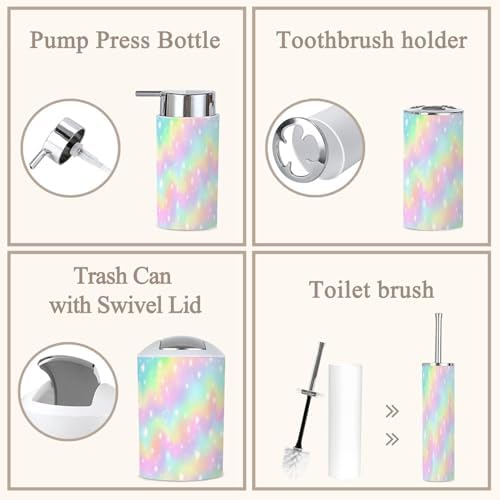 Rainbow Girlie Bathroom Accessories Set 6 Piece