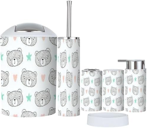 Cartoon Teddy Bears Bathroom Accessories Set 6 Pcs