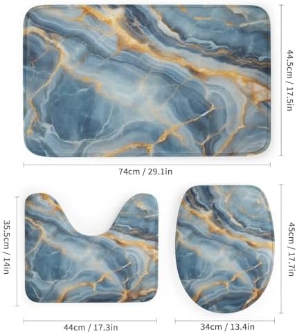 Kuizee 4-Piece Shower Curtain Set with Marble Granite Rugs