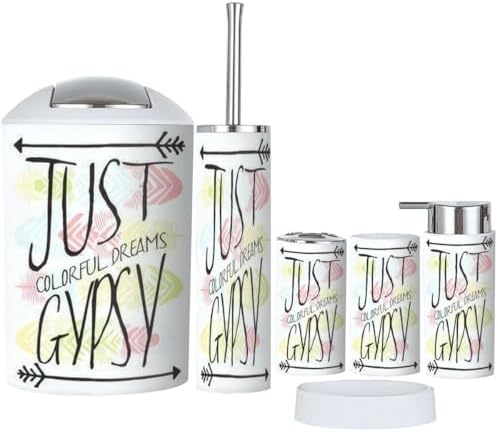 JBNJANKDAV 6 Pcs Bathroom Accessories Set with Ethnic Feathers Design