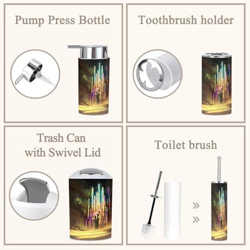 6 Piece Bathroom Accessories Set with Saguaro Cactus Stained Glass Design