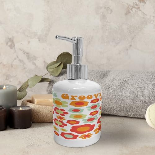 Ambesonne Groovy Soap Toothbrush Holder Set Mint Green Orange Red