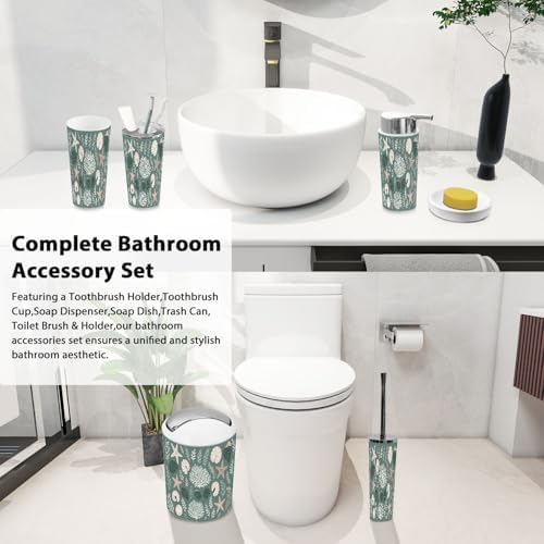 Boho Bathroom Accessory Set 6 Piece Modern Marine Life Design
