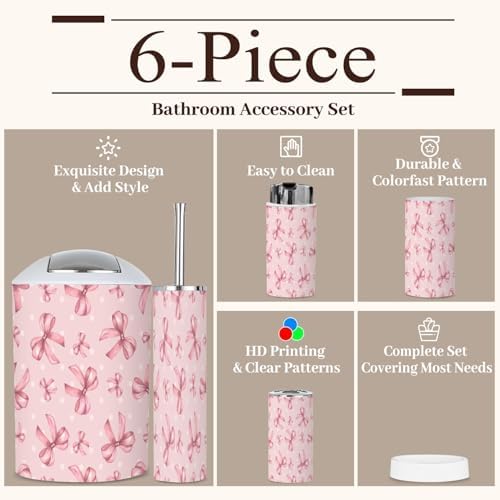 6 Piece Bathroom Accessories Set with Bows Dots