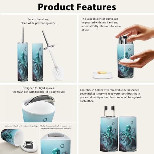 6 Piece Boho Ocean Scene Bathroom Accessory Set