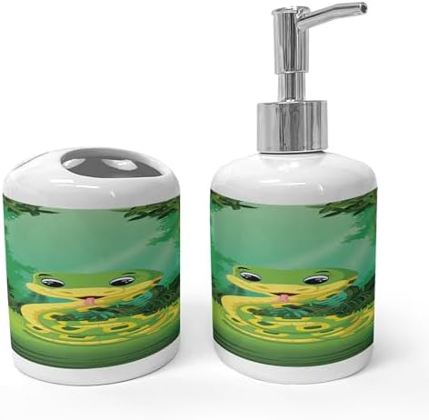 Ambesonne Moss Green Soap Dispenser Toothbrush Holder Set