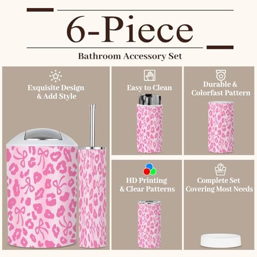 6 Piece Bathroom Accessories Set with Ombre Leopard Print Bow