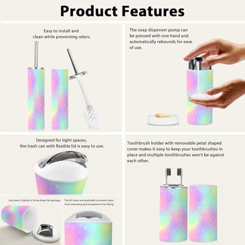 Boho Rainbow Holographic Bathroom Accessory Set 6 Piece