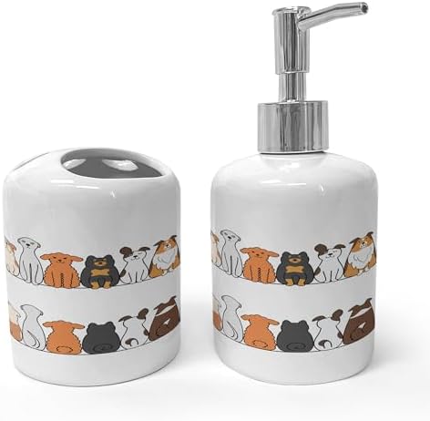 Ambesonne Ceramic Soap Toothbrush Holder Set 2 Pcs Yellow Brown