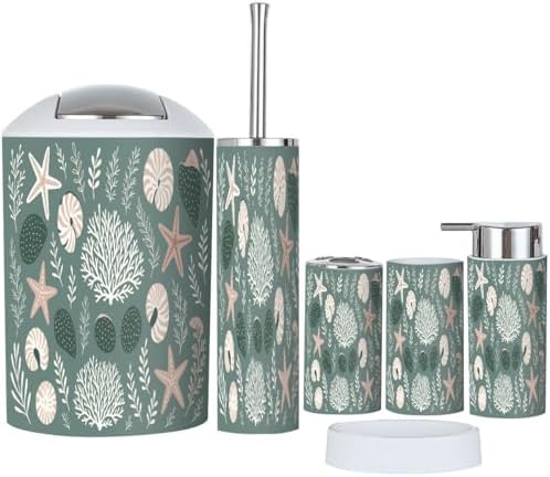 Boho Bathroom Accessory Set 6 Piece Modern Marine Life Design