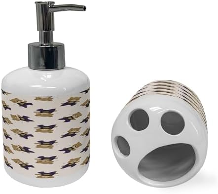 Ambesonne Dancing Bears Soap Dispenser Toothbrush Holder Set 2 Pcs
