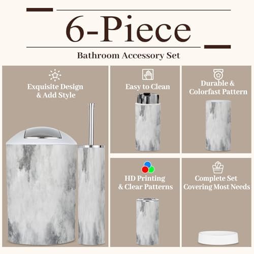 6 Piece Bathroom Accessories Set White Concrete Texture