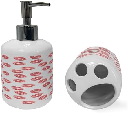 Ambesonne 2 Pc Ceramic Soap Toothbrush Holder Set