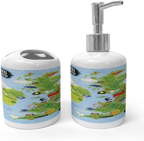 Ambesonne Cartoon Soap Toothbrush Holder Set 2 Pcs Apple Green and Pale Blue